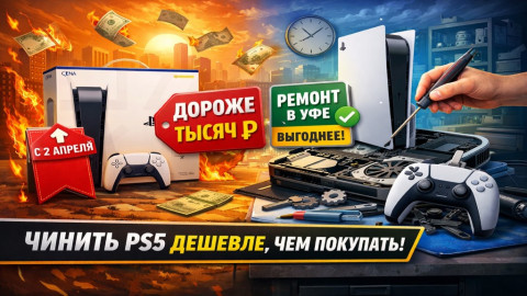 PS5 дорожает со 2 апреля: ремонт PlayStation 5 в Уфе выгоднее покупки