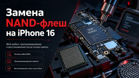Замена NAND-флеш на iPhone 16: BGA-ребол, программирование и восстановление после отказа памяти